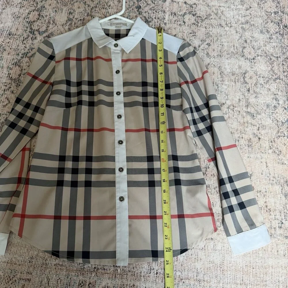 Burberry Brit Shirt Check Trim Women's Sz L Long Sleeve Cotton Career Designer - Picture 8 of 16